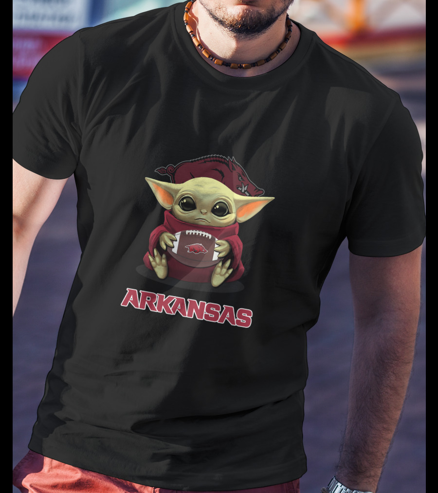Arkansas Razorbacks Baby Yoda Football Fan T-Shirt