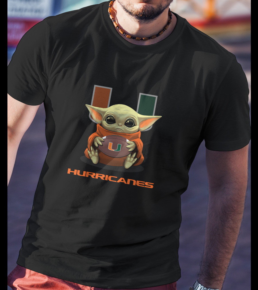 Miami Hurricanes Baby Yoda Football U T-Shirt