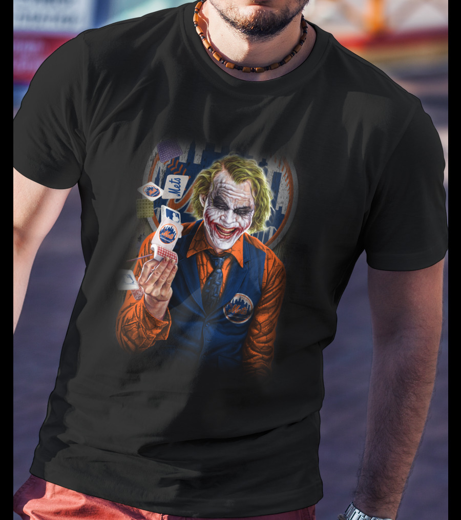 New York Mets Joker Gotham Skyline Playing Cards T-Shirt