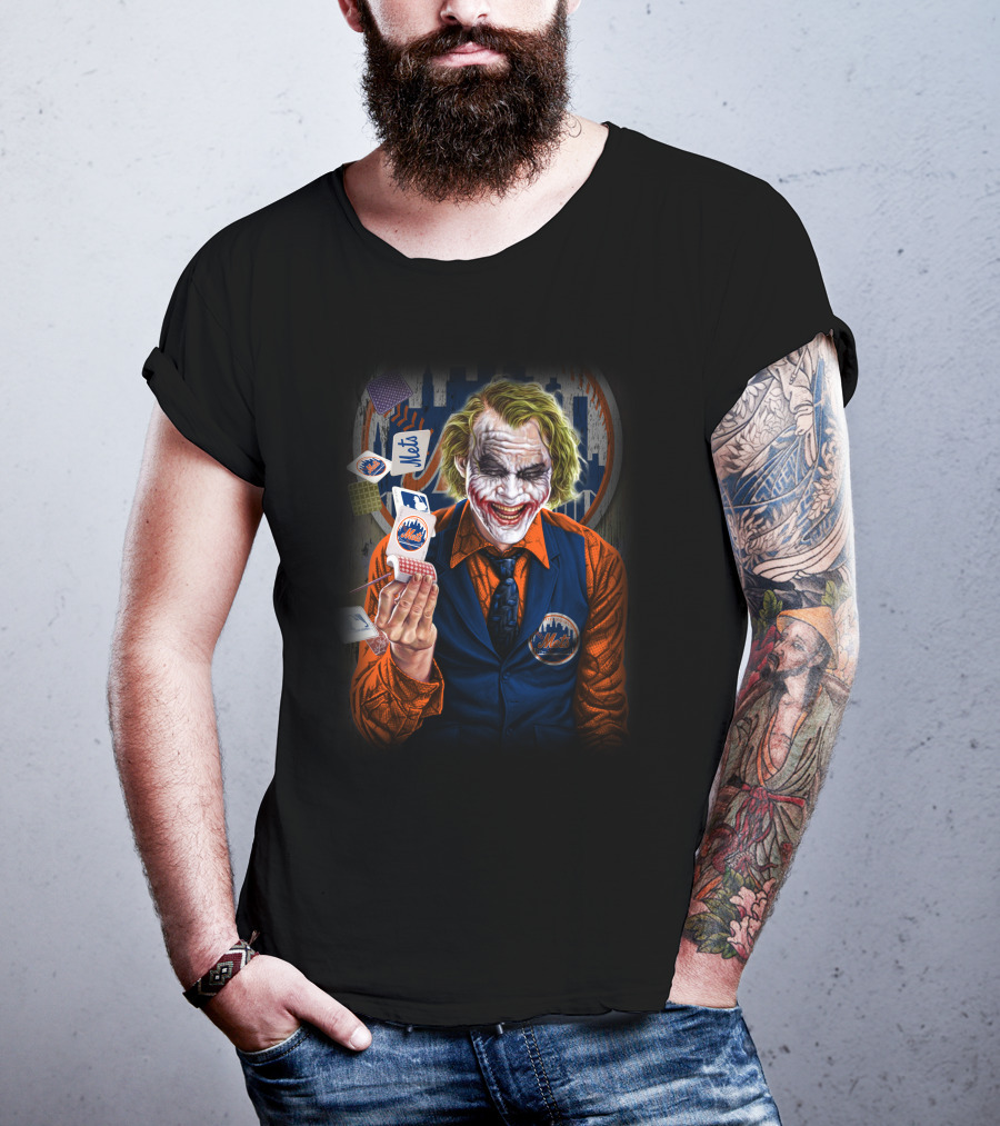 New York Mets Joker Gotham Skyline Playing Cards T-Shirt