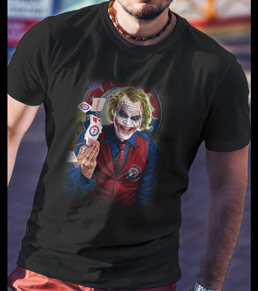 Texas Rangers Joker Playing Cards Iconic Clown Face T-Shirt