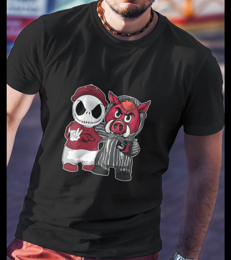 Arkansas Razorbacks Jack Skellington Pinstripe Mascot Duo T-Shirt