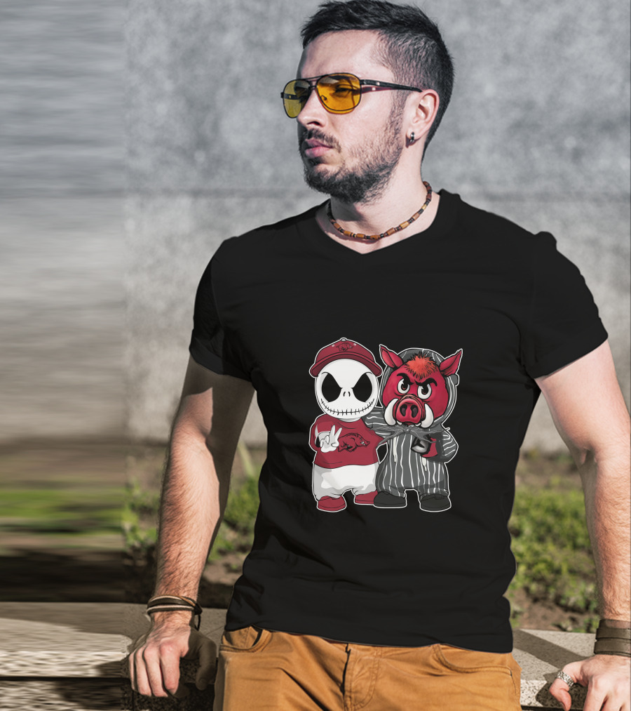 Arkansas Razorbacks Jack Skellington Pinstripe Mascot Duo T-Shirt