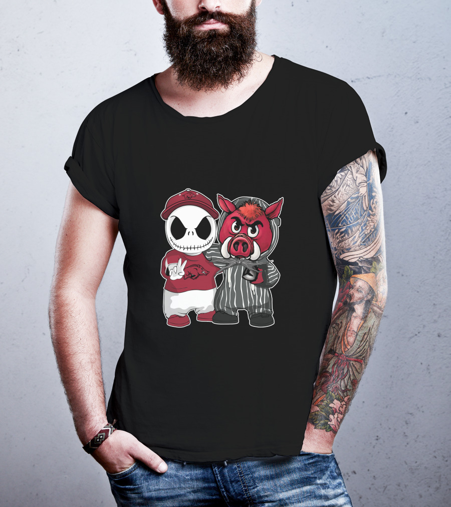 Arkansas Razorbacks Jack Skellington Pinstripe Mascot Duo T-Shirt