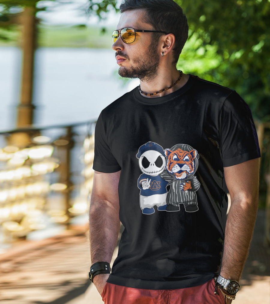 Auburn Tigers Jack Skellington And Tiger Mascot Crossover T-Shirt