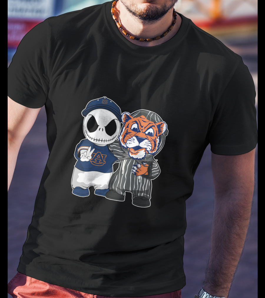 Auburn Tigers Jack Skellington And Tiger Mascot Crossover T-Shirt