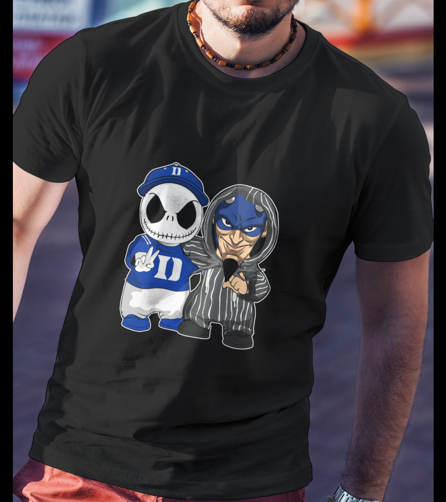 Duke Blue Devils Jack Skellington And Character In Striped T-Shirt