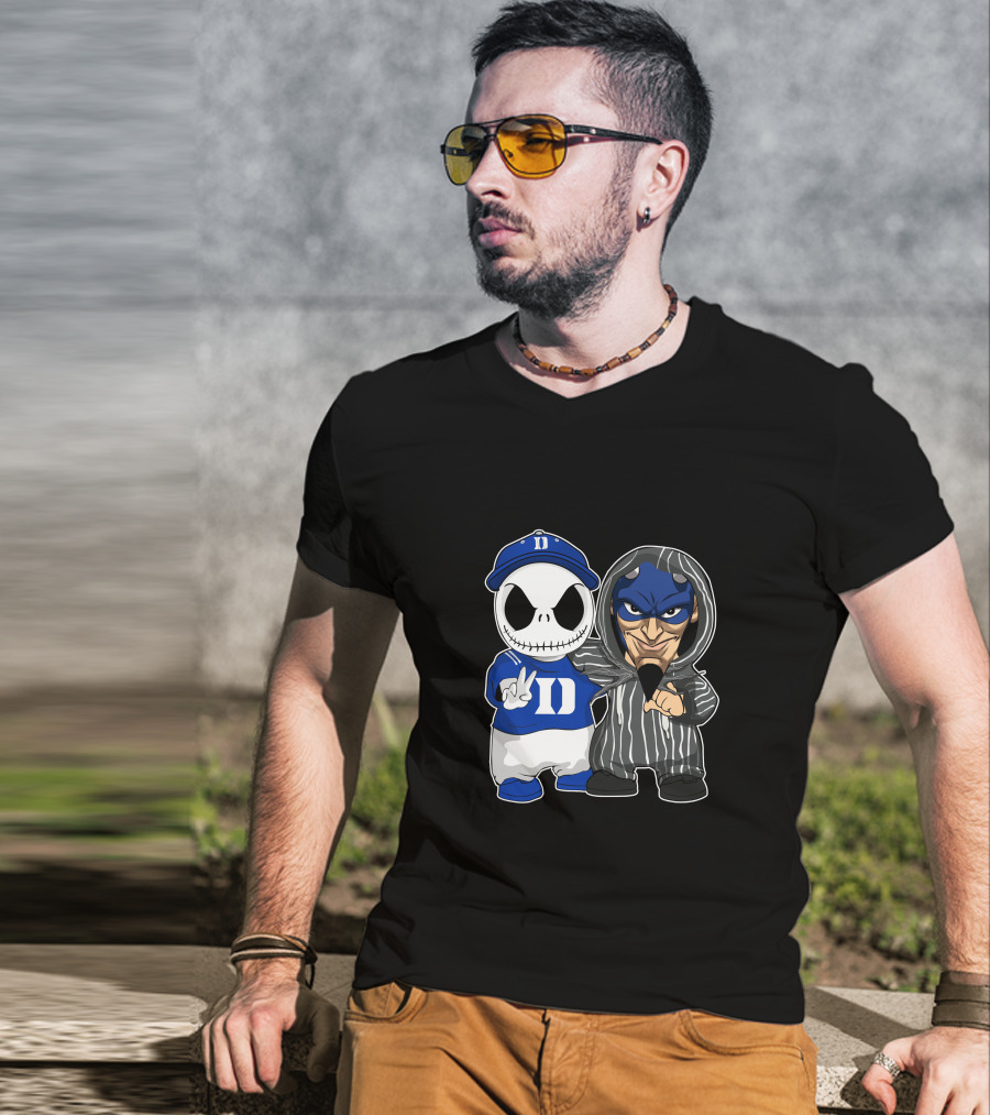 Duke Blue Devils Jack Skellington And Character In Striped T-Shirt