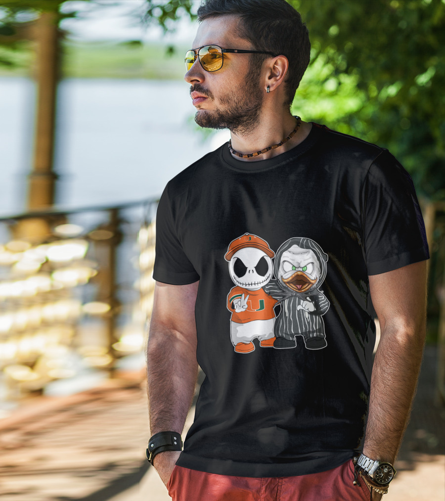 Miami Hurricanes Jack Skellington Oregon Ducks Crossover T-Shirt