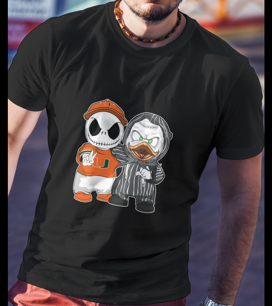 Miami Hurricanes Jack Skellington Oregon Ducks Crossover T-Shirt