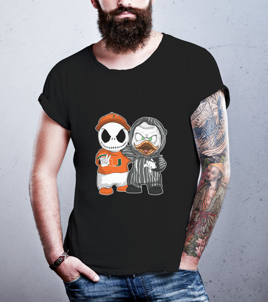 Miami Hurricanes Jack Skellington Oregon Ducks Crossover T-Shirt