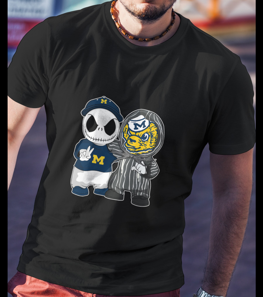 Michigan Wolverines Jack Skellington And Michigan Mascot T-Shirt
