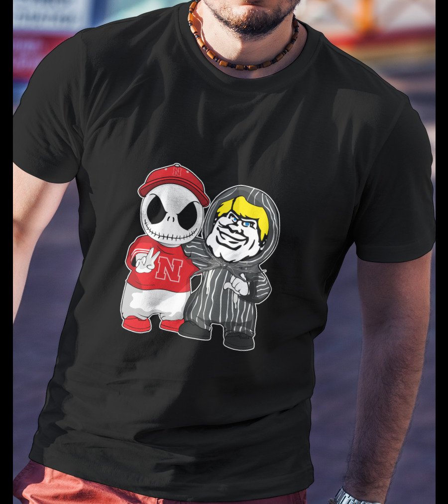 Nebraska Cornhuskers Jack Skellington With Freddy Krueger Style Character T-Shirt