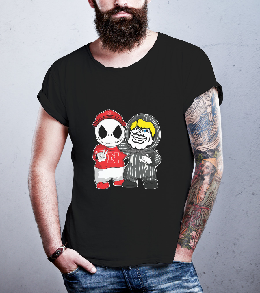 Nebraska Cornhuskers Jack Skellington With Freddy Krueger Style Character T-Shirt