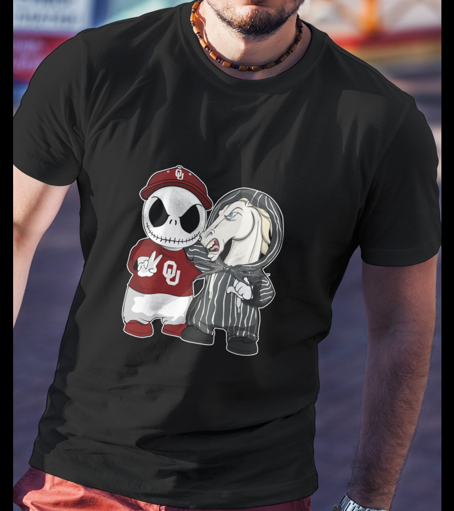 Oklahoma Sooners Jack Skellington And Nightmare Horse Team-Up T-Shirt