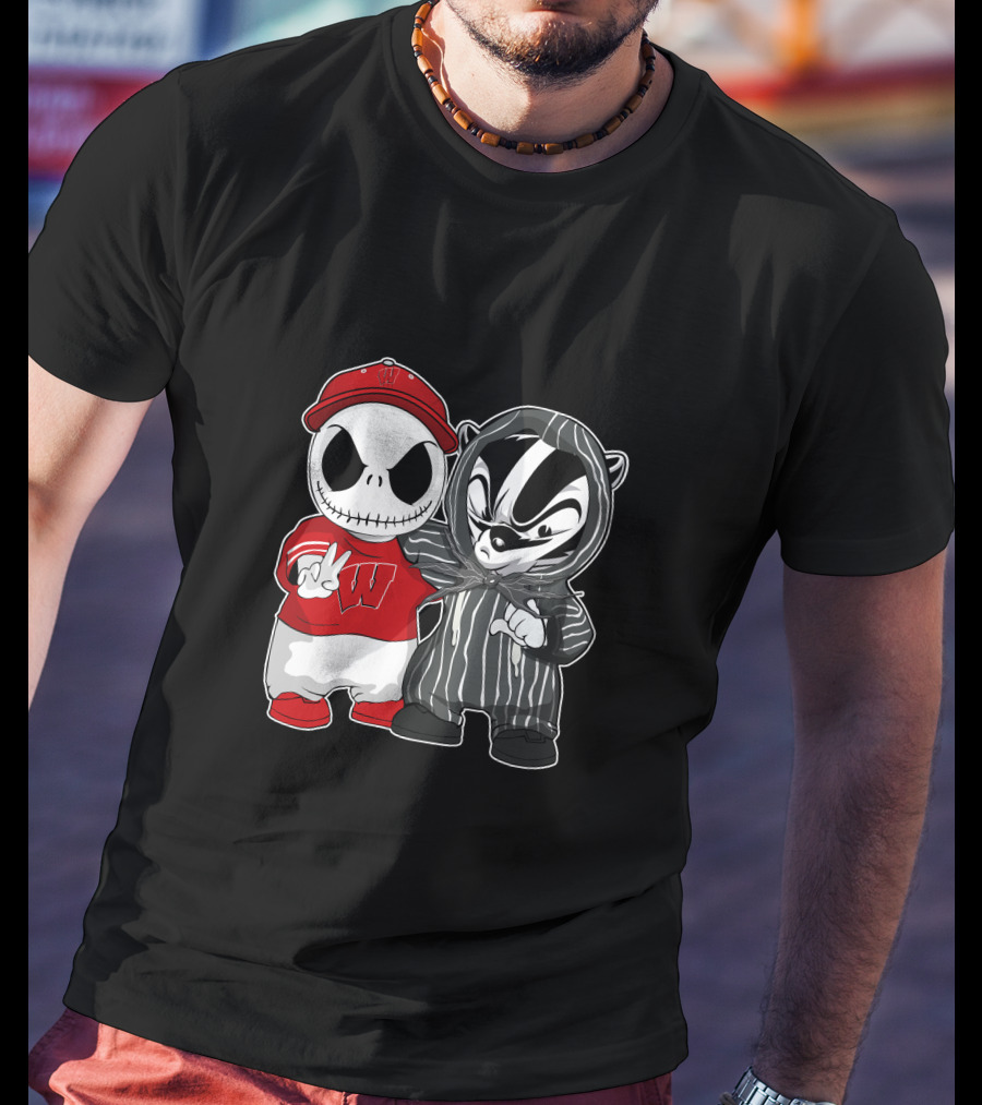 Wisconsin Badgers Jack Skellington And Bucky Badger Crossover T-Shirt