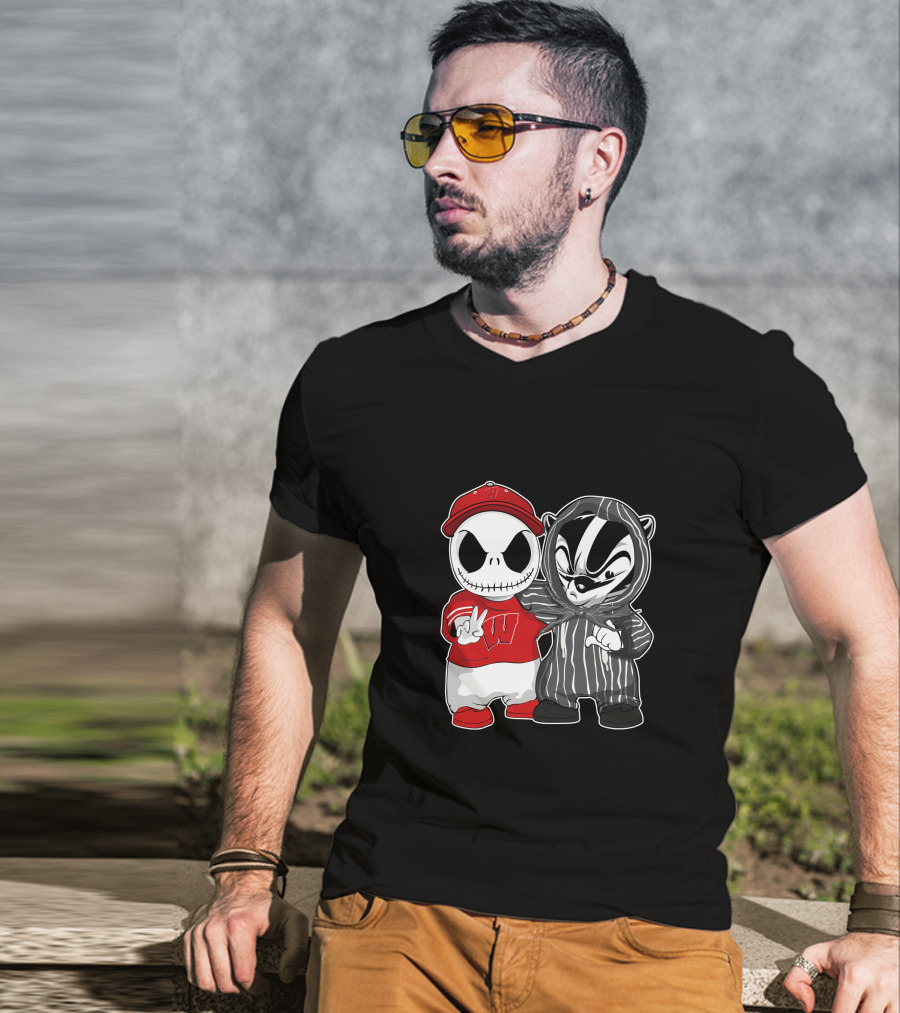 Wisconsin Badgers Jack Skellington And Bucky Badger Crossover T-Shirt