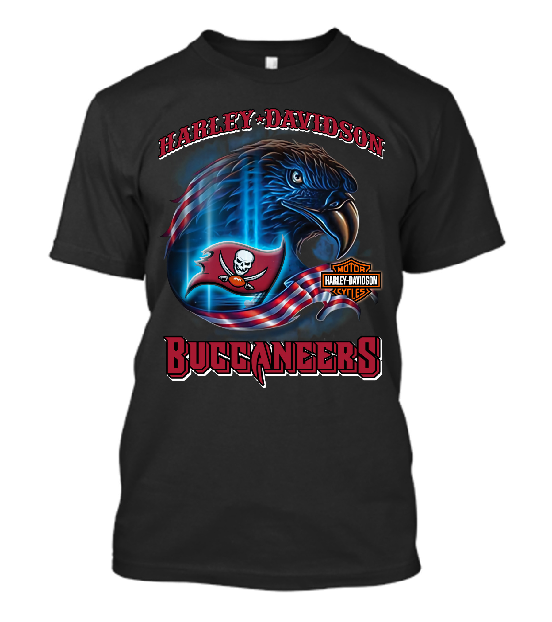 Harley Davidson Motor Cycles Tampa Bay Buccaneers Eagle Flag T-Shirt