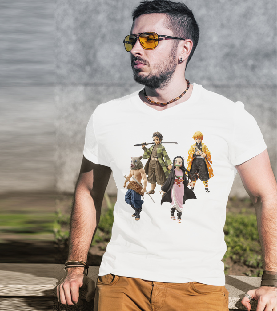 Demon Slayer Tanjiro Nezuko Zenitsu Inosuke Figures T-Shirt