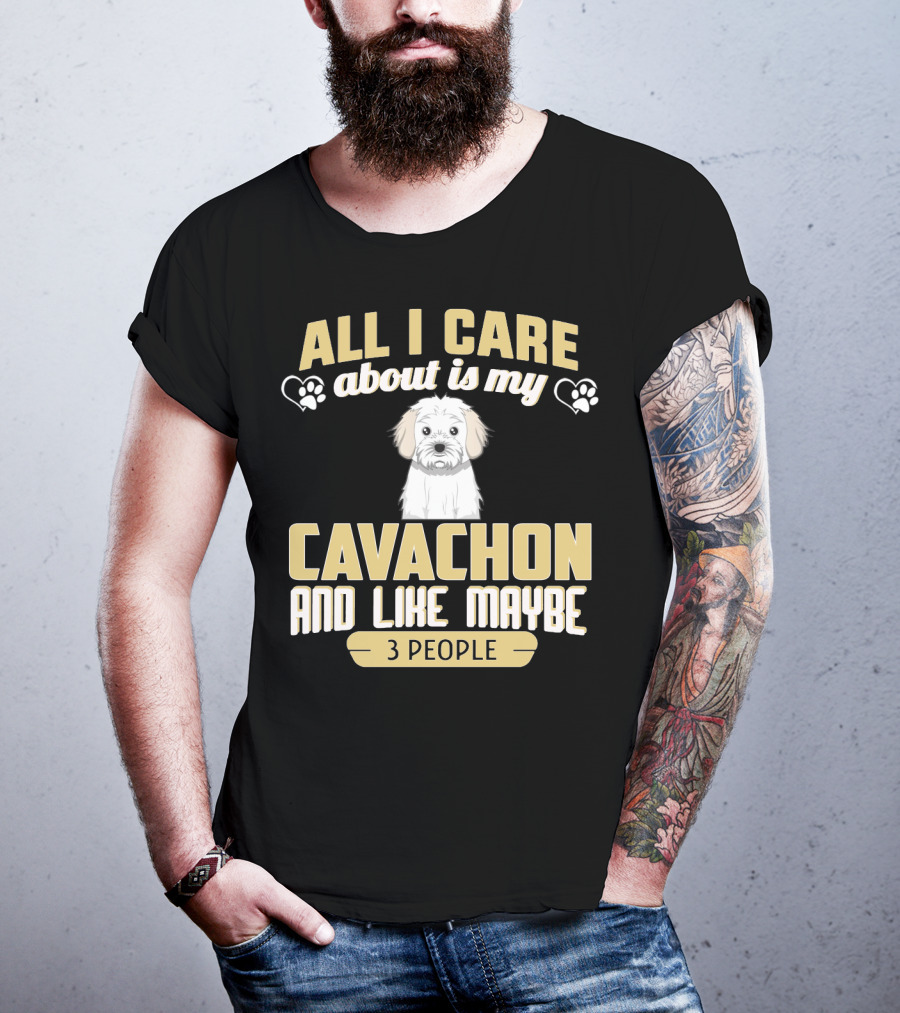 All I Care About Is My Cavachon And Like Maybe 3 People Paw Print Hearts T-Shirt