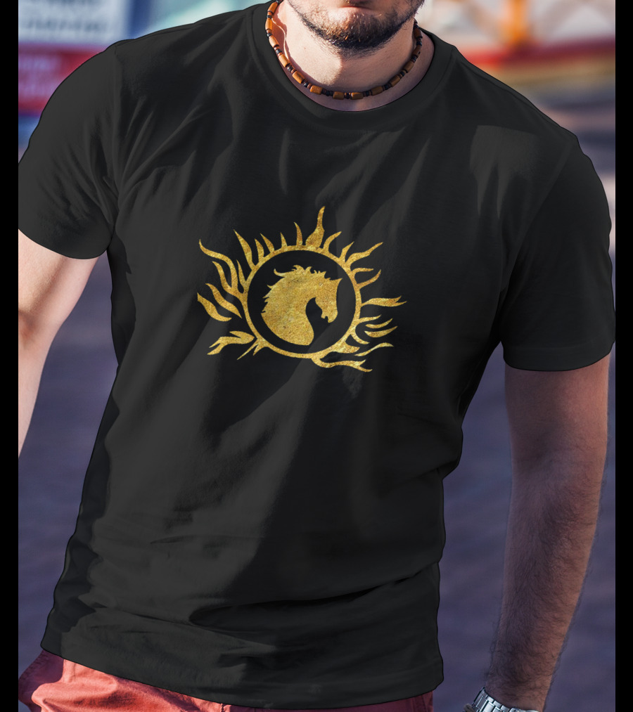 Bahubali Empire Gold Horse Head Sunburst T-Shirt
