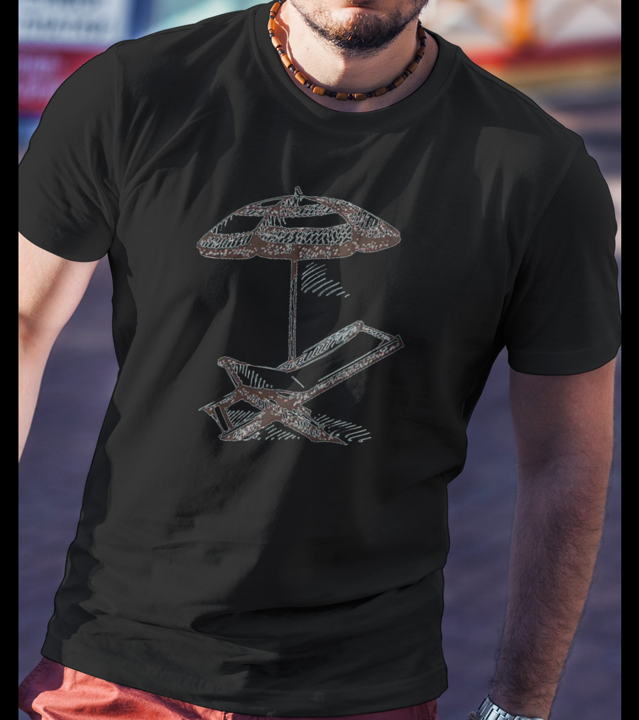 Beach Umbrella And Lounge Chair Sketch T-Shirt