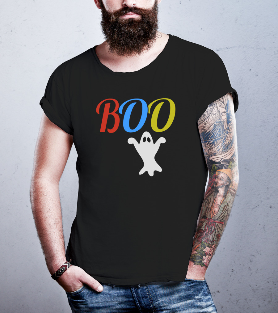 BOO Ghost Multicolor Halloween Spooky T-Shirt