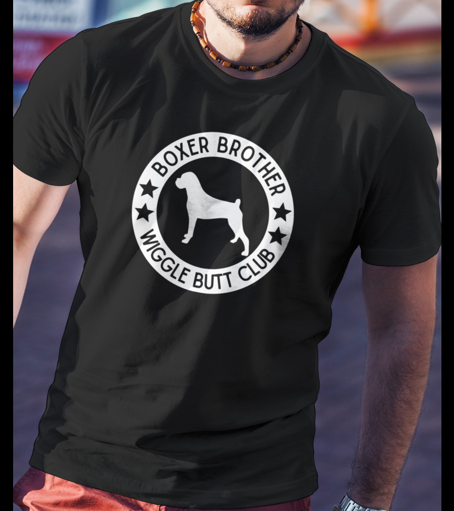 Boxer Brother Wiggle Butt Club Circle Stars Dog T-Shirt