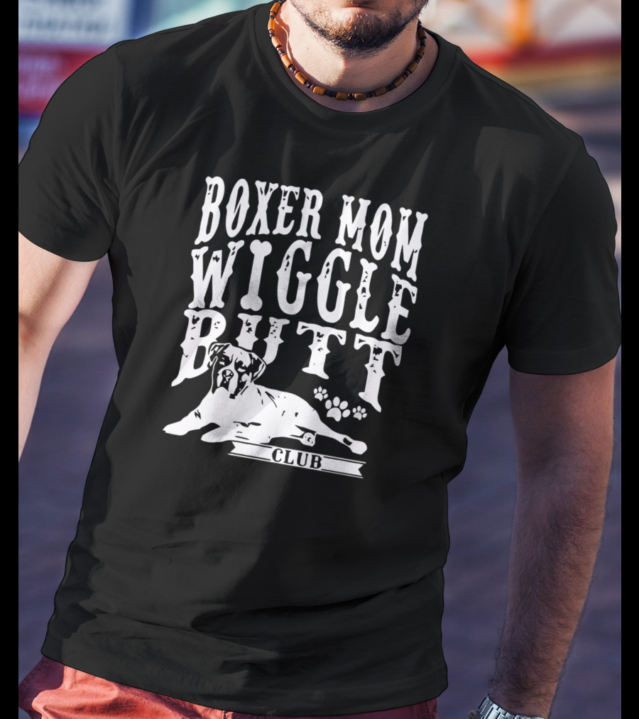 Boxer Mom Wiggle Butt Club Pawprint Dog T-Shirt