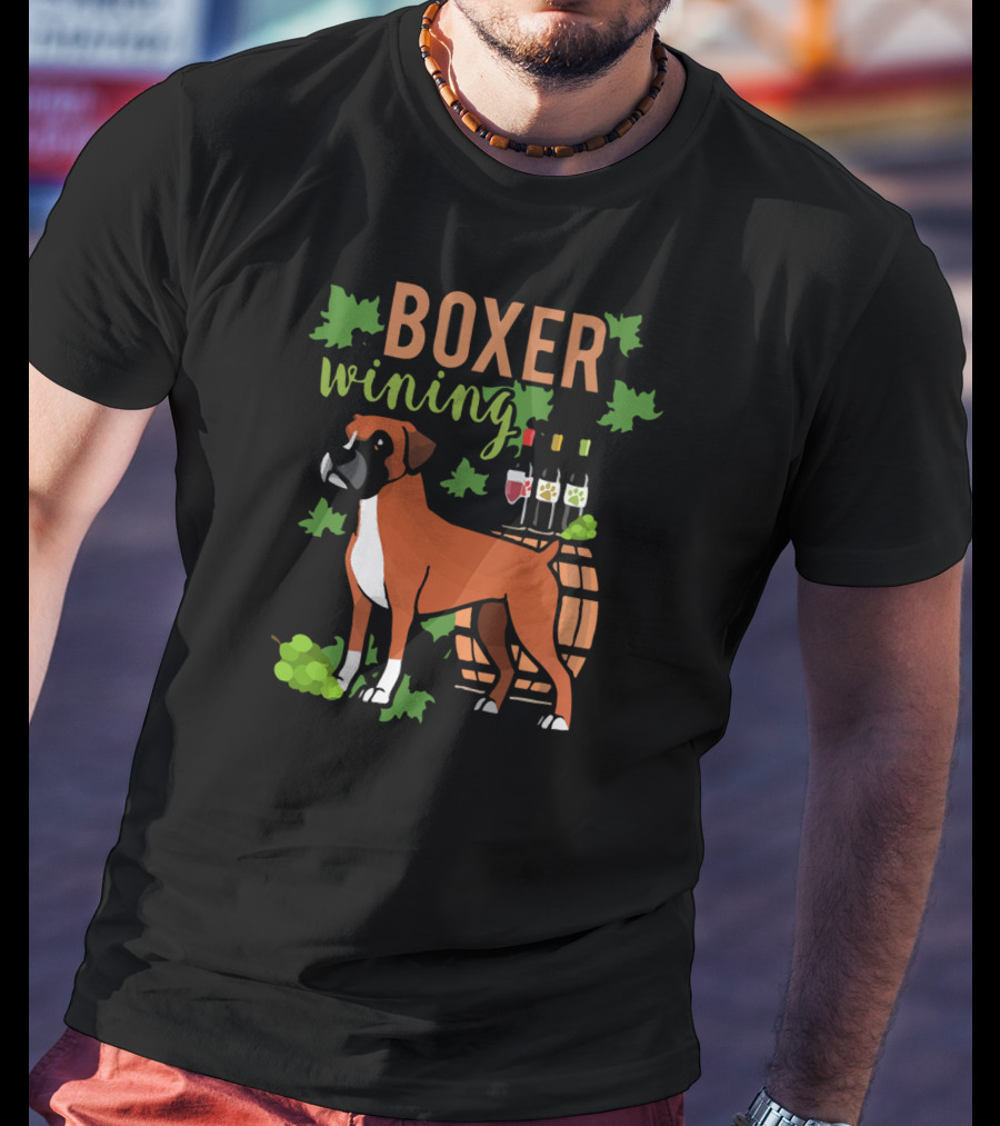 Boxer Wining Grapes And Wine Barrel Dog T-Shirt