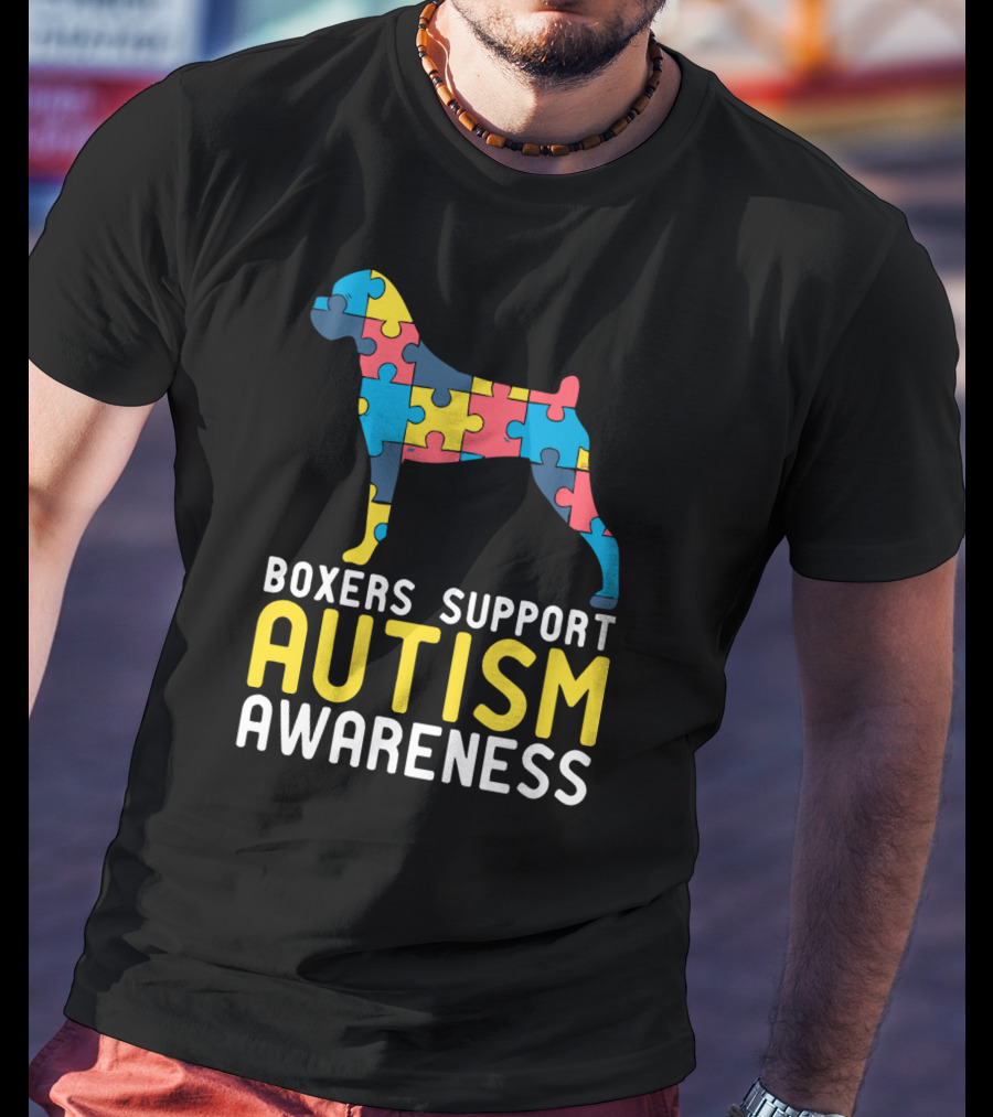 Boxers Support Autism Awareness Puzzle Dog T-Shirt