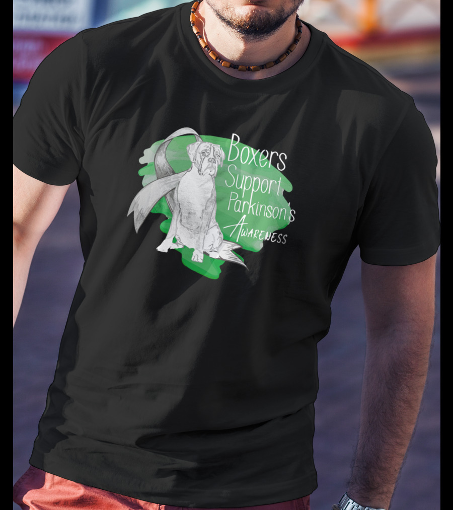 Boxers Support Parkinson's Awareness With Ribbon And Dog T-Shirt