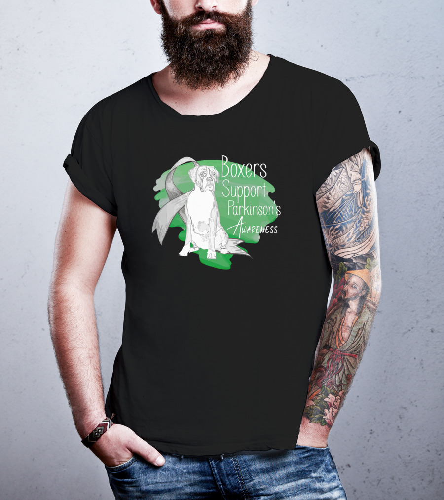 Boxers Support Parkinson's Awareness With Ribbon And Dog T-Shirt