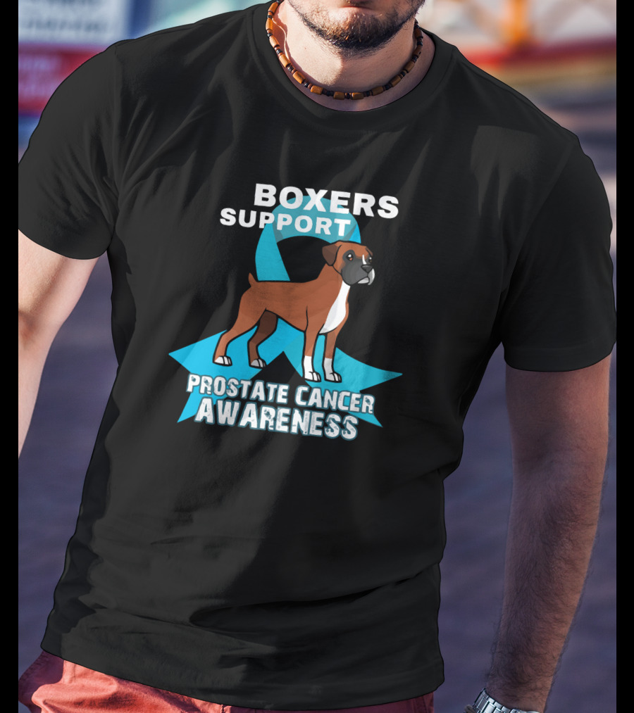 Boxers Support Prostate Cancer Awareness Ribbon Dog T-Shirt