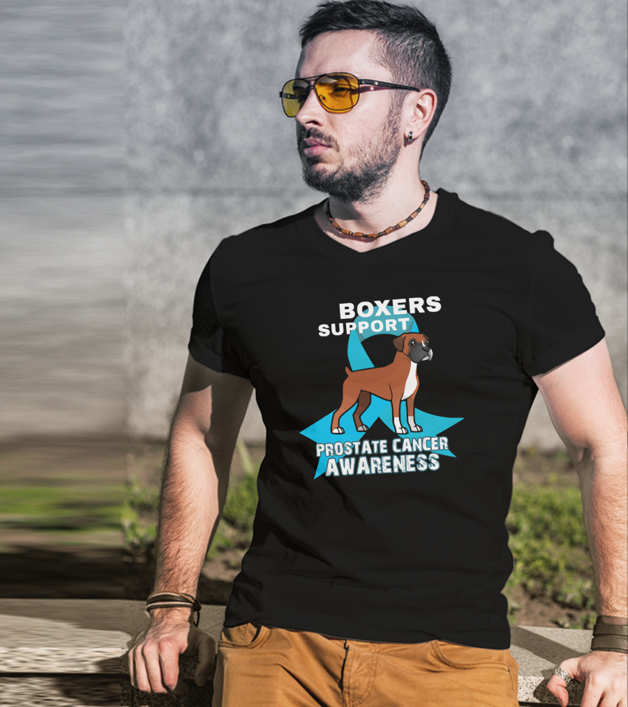 Boxers Support Prostate Cancer Awareness Ribbon Dog T-Shirt