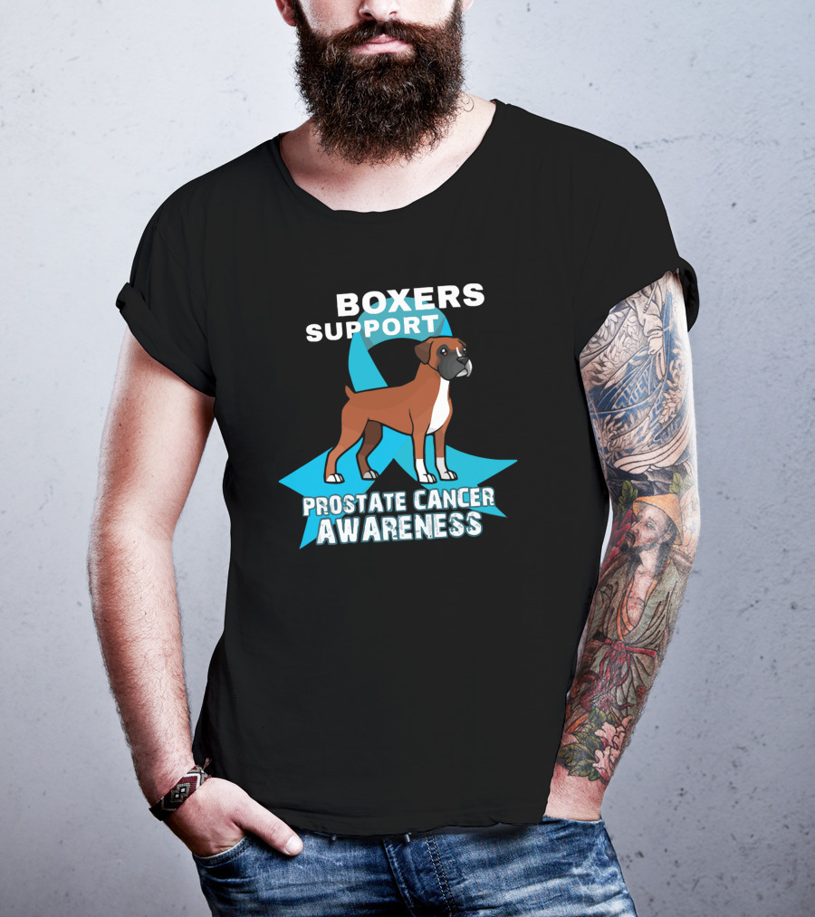 Boxers Support Prostate Cancer Awareness Ribbon Dog T-Shirt