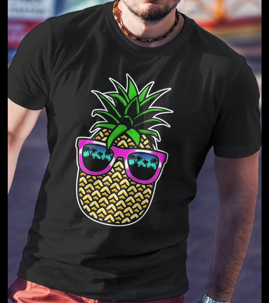 Pineapple Cool Retro Sunglasses Paradise Palm Trees T-Shirt