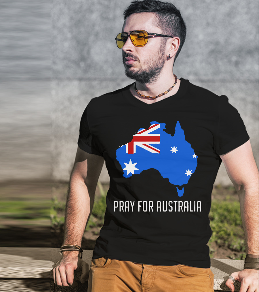 Pray For Australia Forest Fires Australia Map Flag Stars T-Shirt