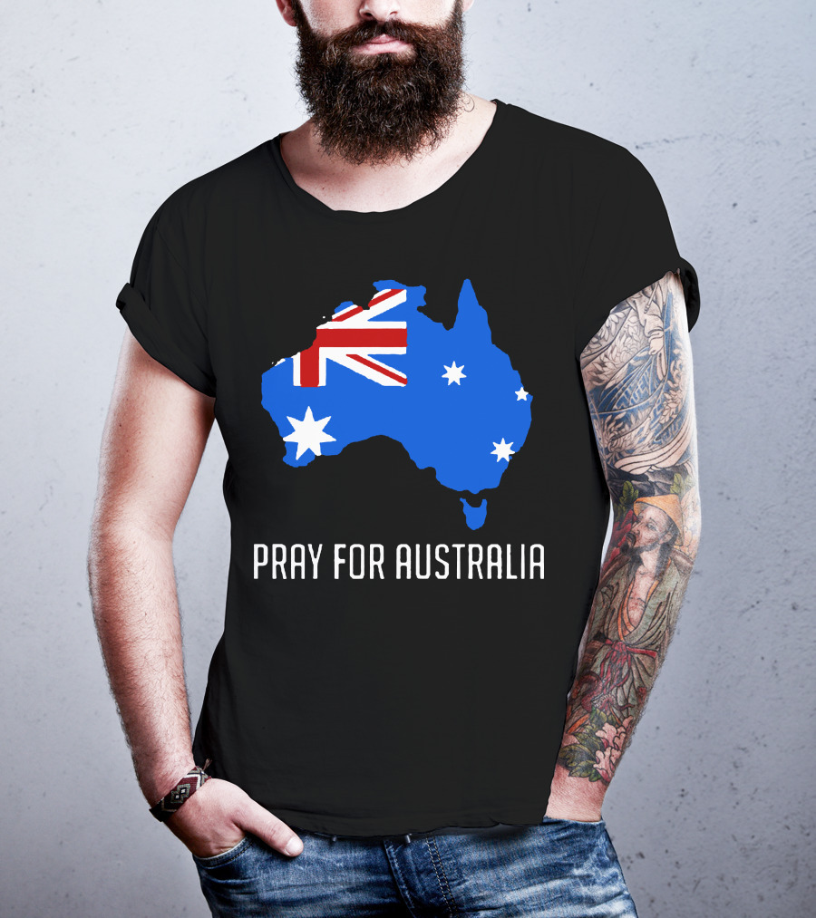 Pray For Australia Forest Fires Australia Map Flag Stars T-Shirt