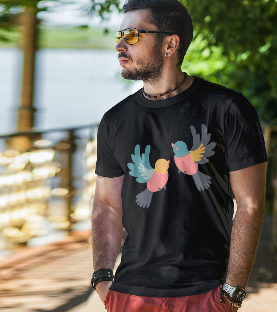 Pretty Birds Vibrant Colorful Avian Pair T-Shirt