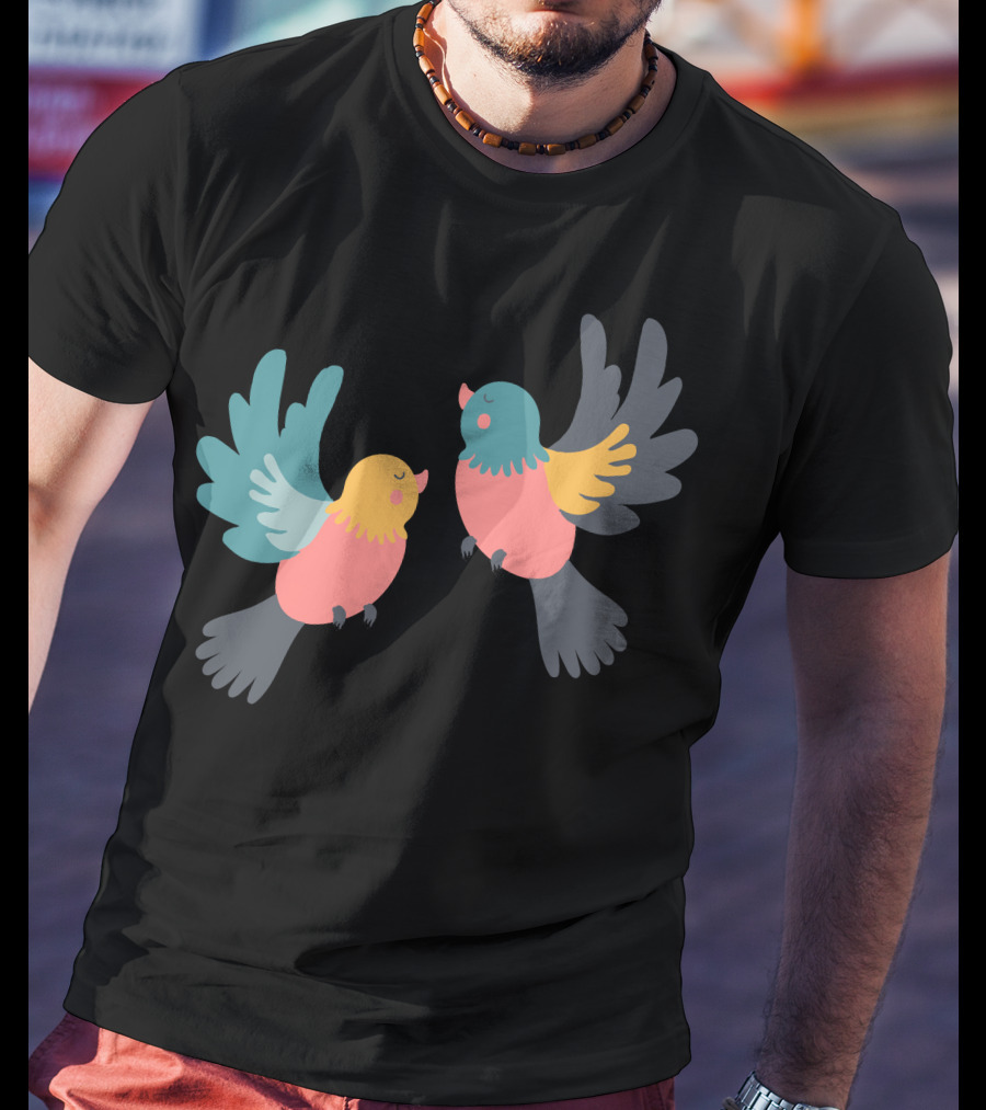 Pretty Birds Vibrant Colorful Avian Pair T-Shirt