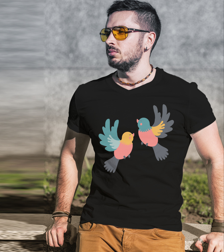 Pretty Birds Vibrant Colorful Avian Pair T-Shirt