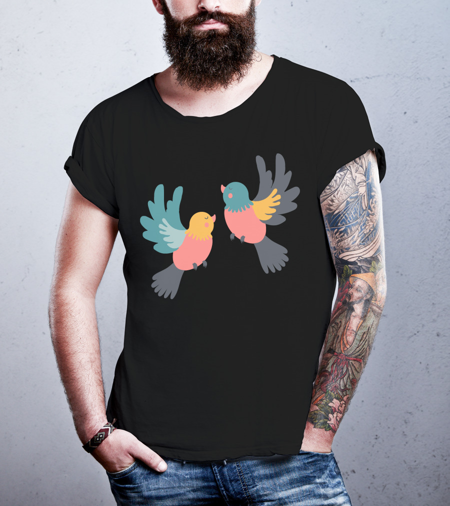 Pretty Birds Vibrant Colorful Avian Pair T-Shirt