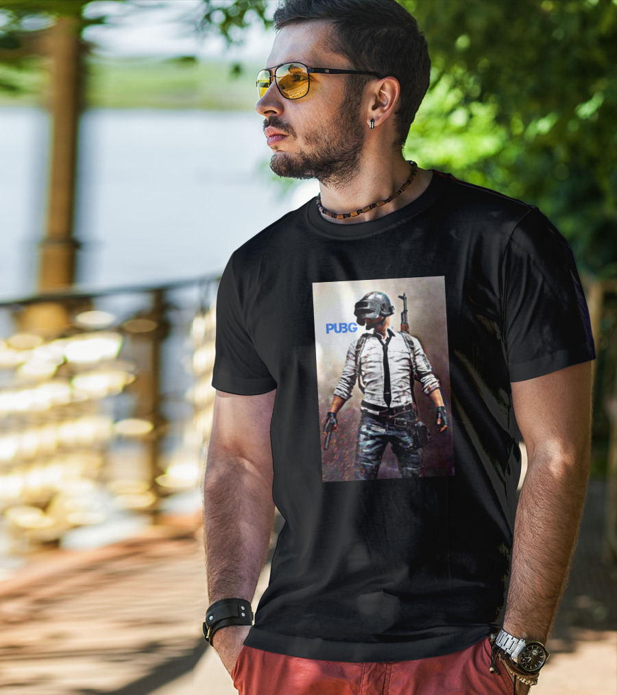 PUBG Battlegrounds Helmet Character With Gun And Tie T-Shirt
