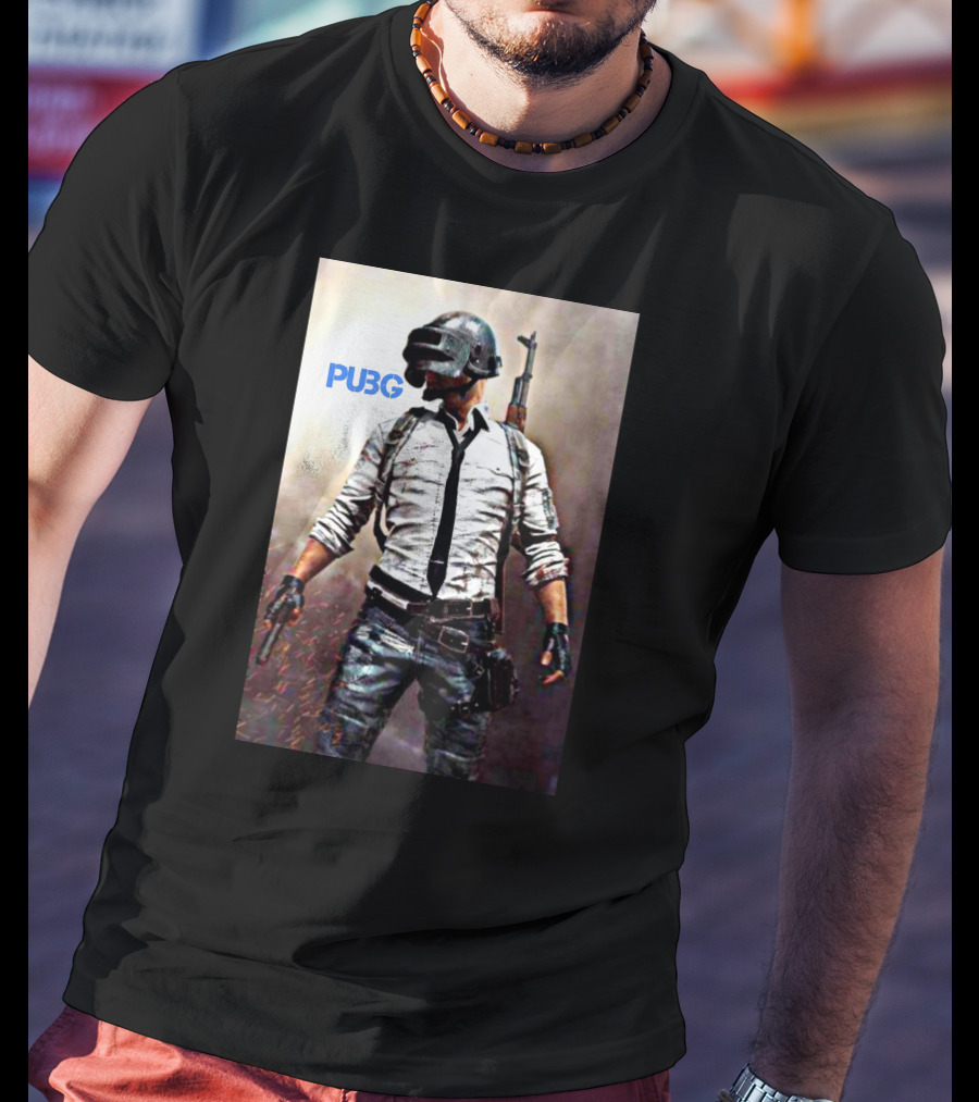 PUBG Battlegrounds Helmet Character With Gun And Tie T-Shirt