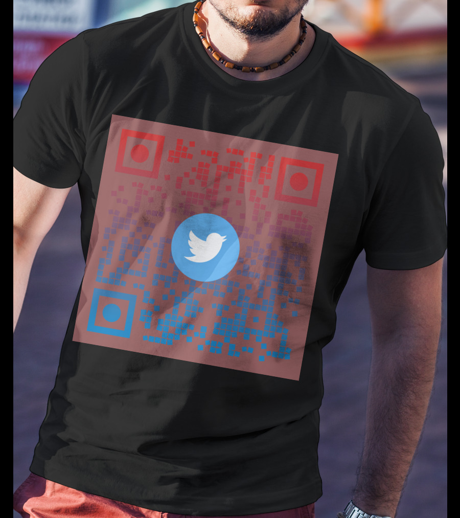 Twitter QR Code Red Blue Squares T-Shirt