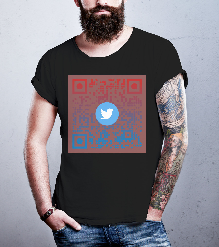 Twitter QR Code Red Blue Squares T-Shirt