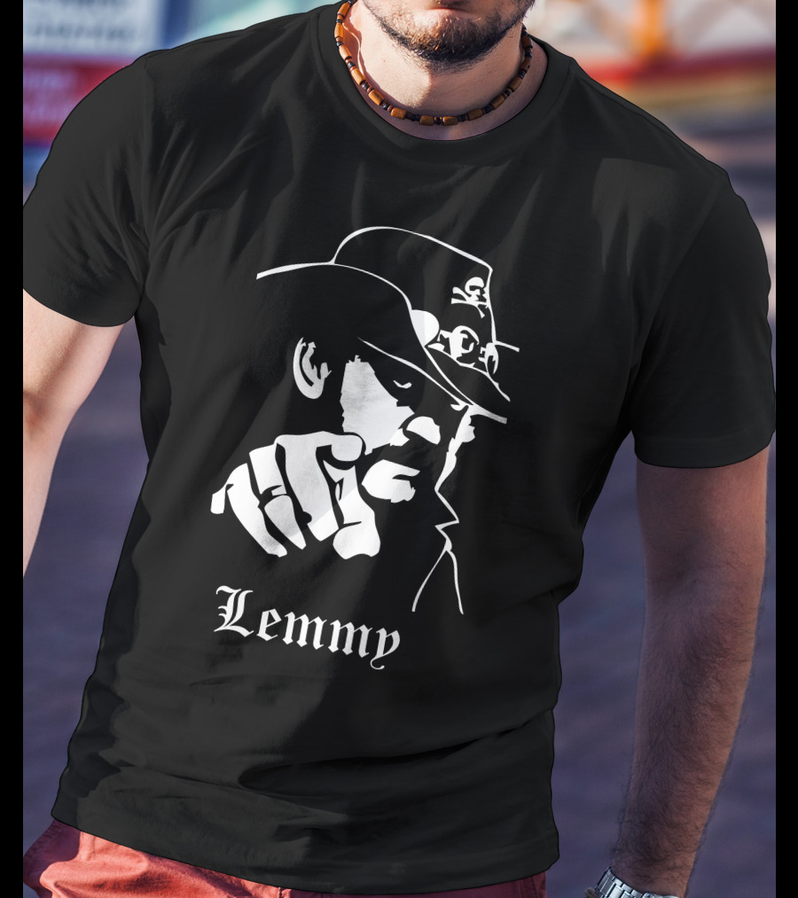 Lemmy Kilmister Memorial Tribute Iconic Figure With Hat And Crossbones T-Shirt
