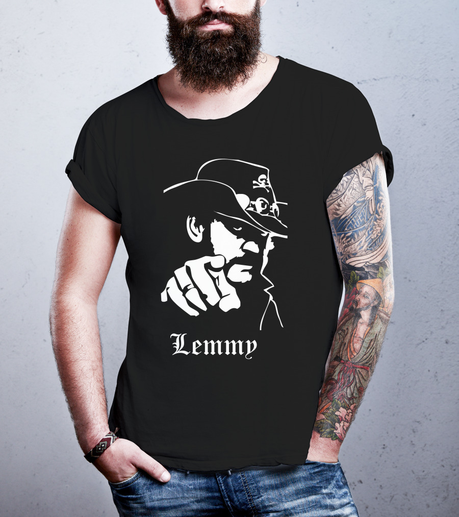 Lemmy Kilmister Memorial Tribute Iconic Figure With Hat And Crossbones T-Shirt