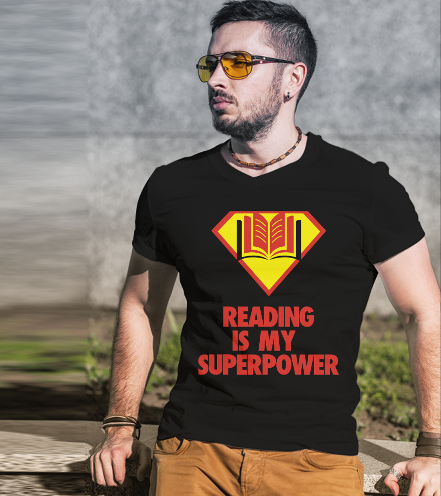 Reading Is My Superpower Book Emblem Hero T-Shirt
